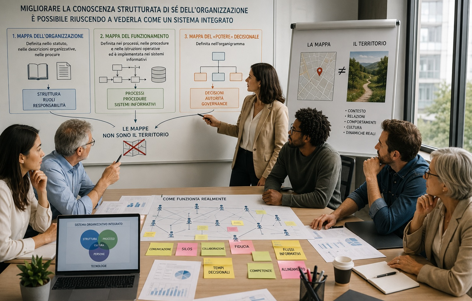 Team al lavoro sulla conoscenza strutturata dell'organizzazione come sistema integrato