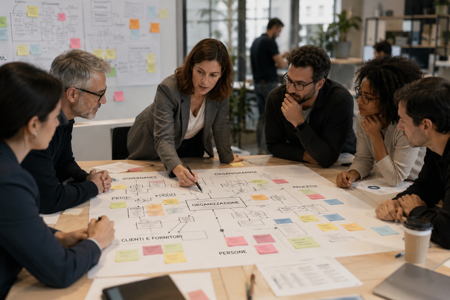 Team che analizza le mappe dell'organizzazione